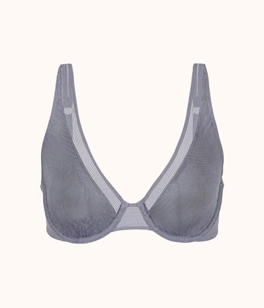 The Smooth Lace Plunge Bra: Smoke