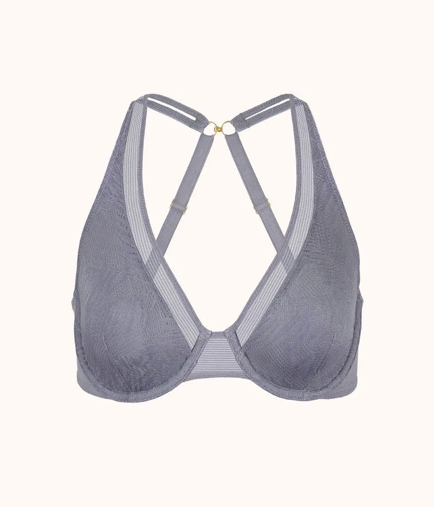 The Smooth Lace Plunge Bra: Smoke