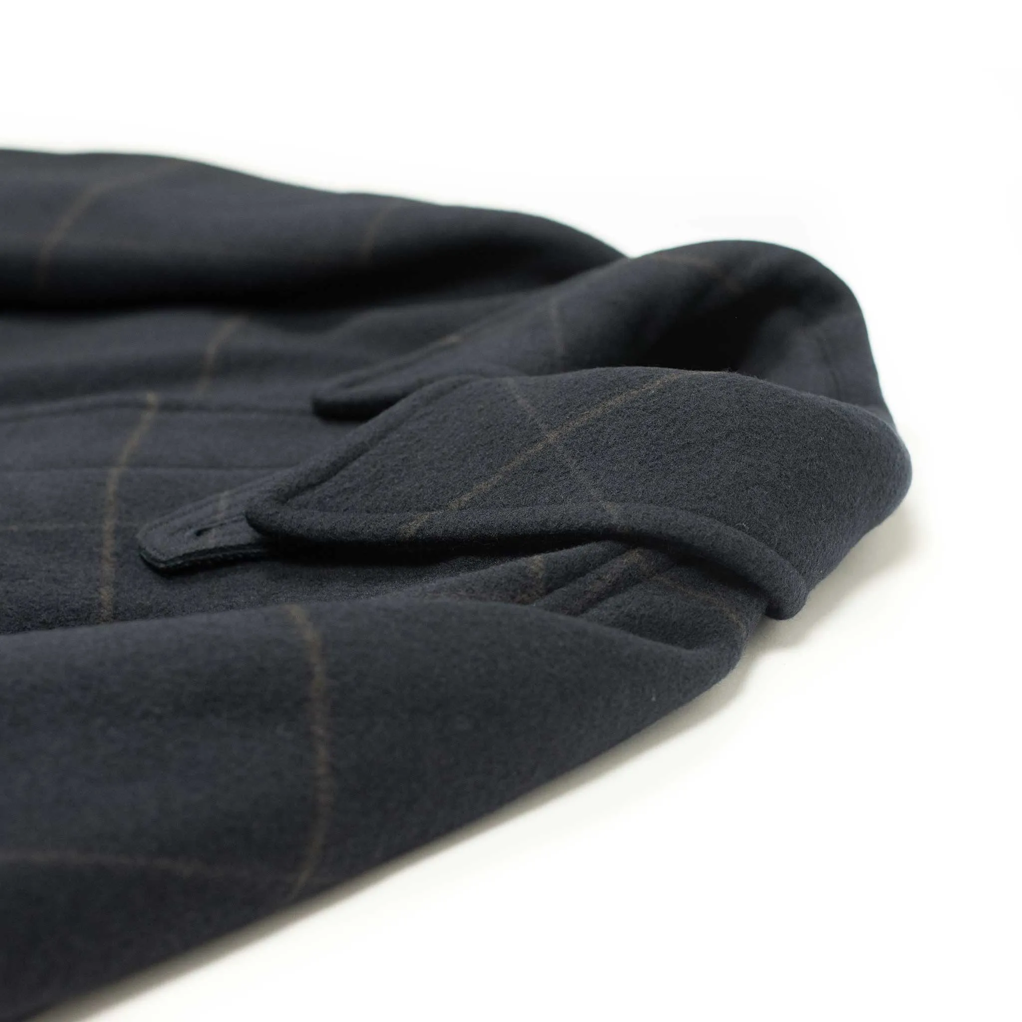 Traveller Coat in navy and chocolate windowpane melton wool double cloth