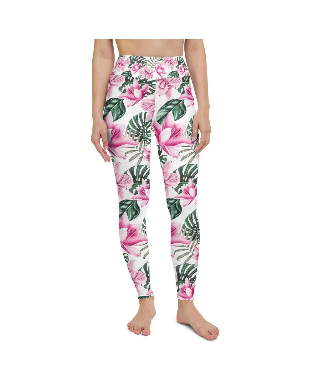 Tropical Floral White Yoga Pants