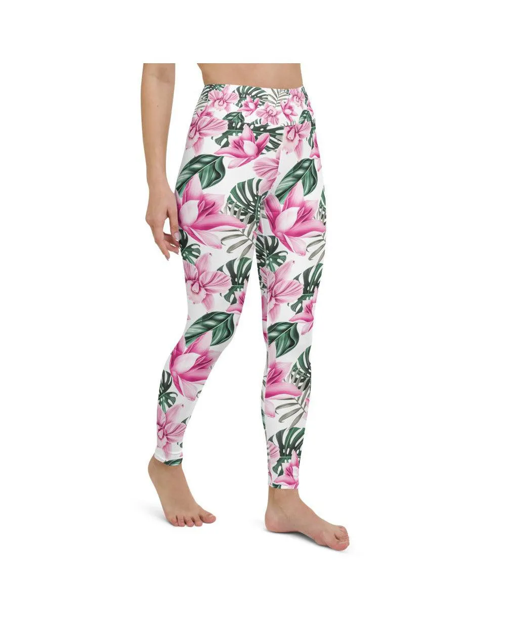 Tropical Floral White Yoga Pants