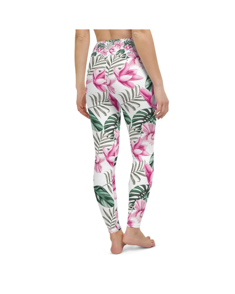 Tropical Floral White Yoga Pants