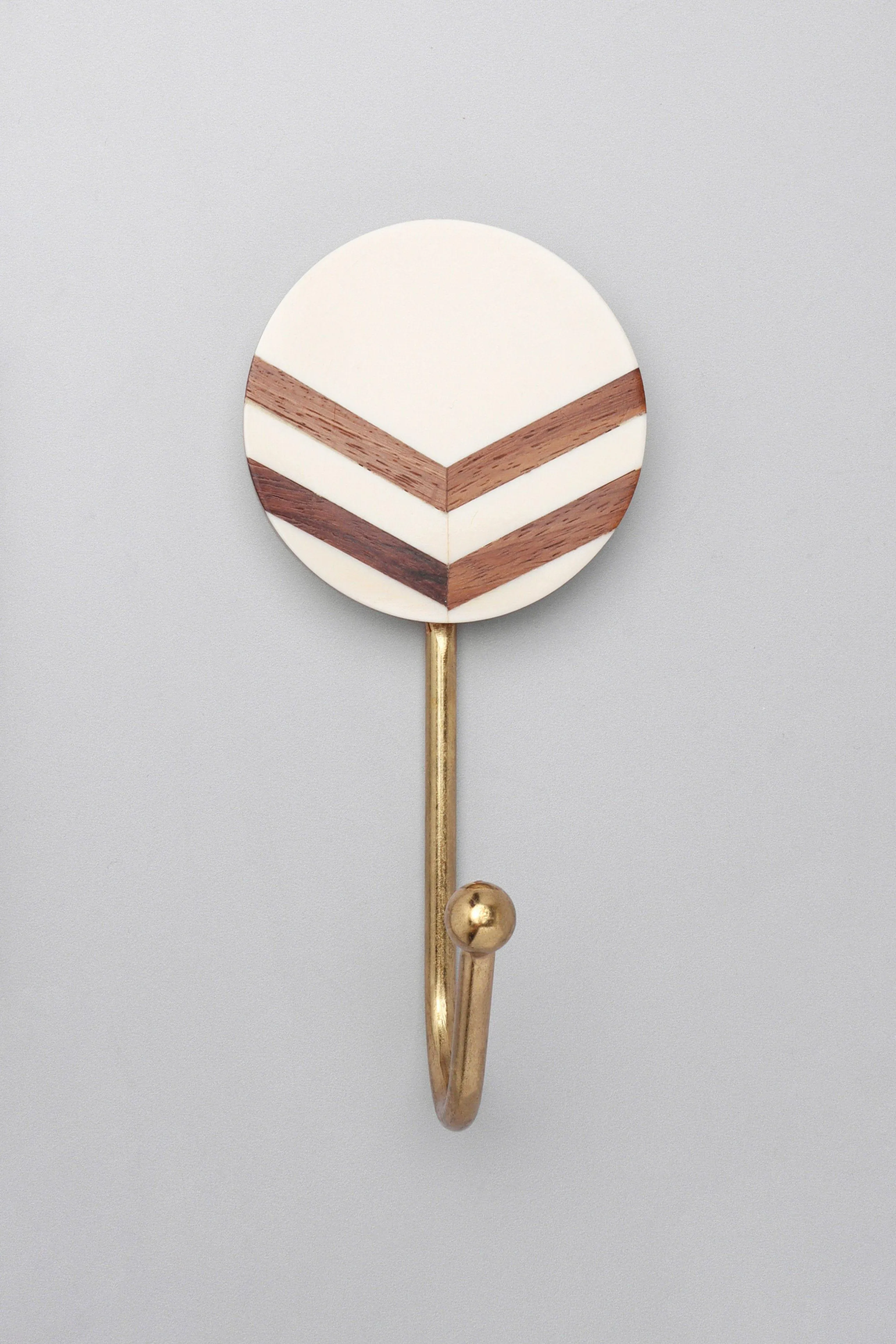 Two Arrows Large Circle Disk Wood and Resin Brass Geometric Wall Organizer Coat Hook