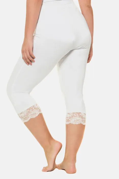 Ulla Popken Lace Trim Leggings in White