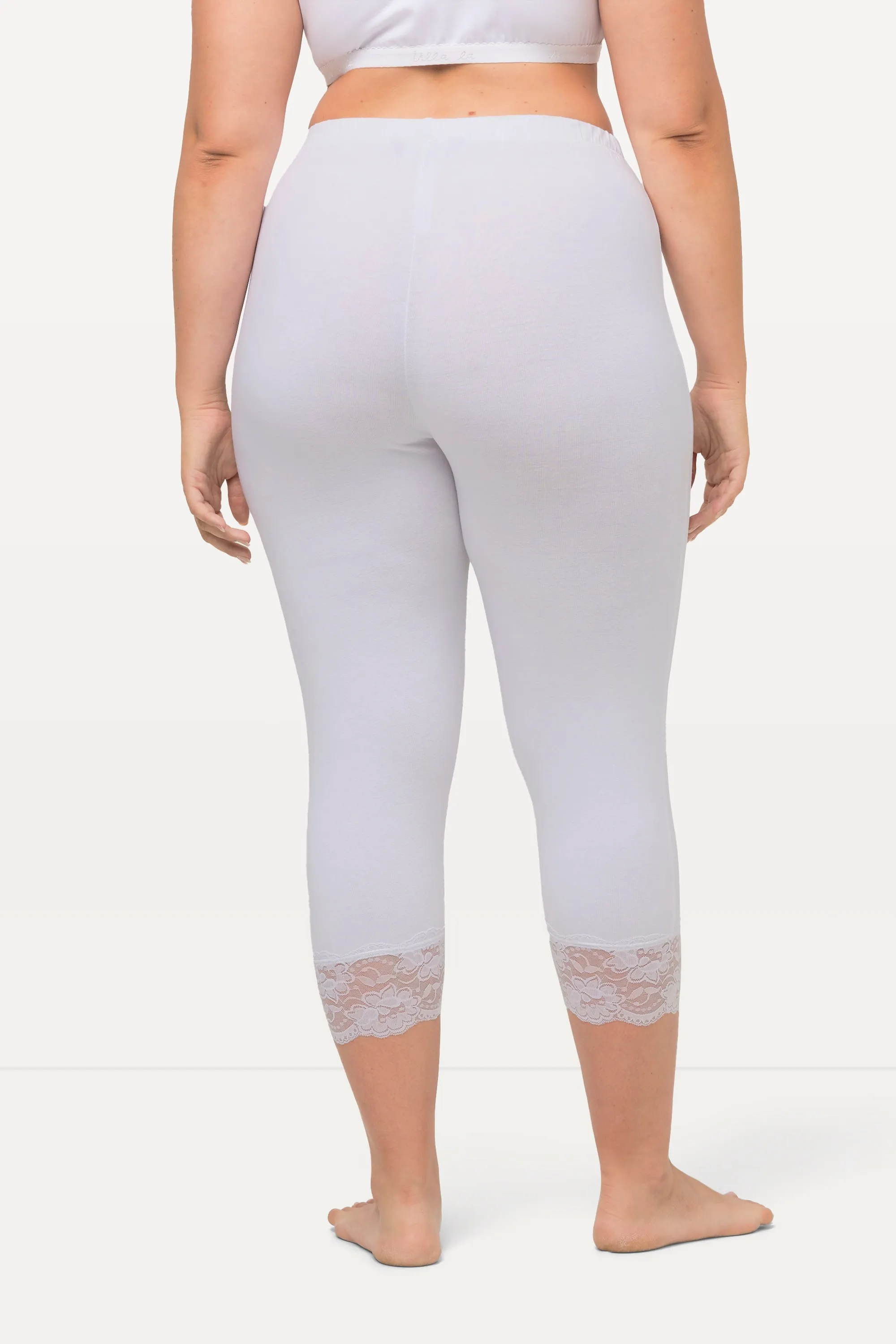 Ulla Popken Lace Trim Leggings in White