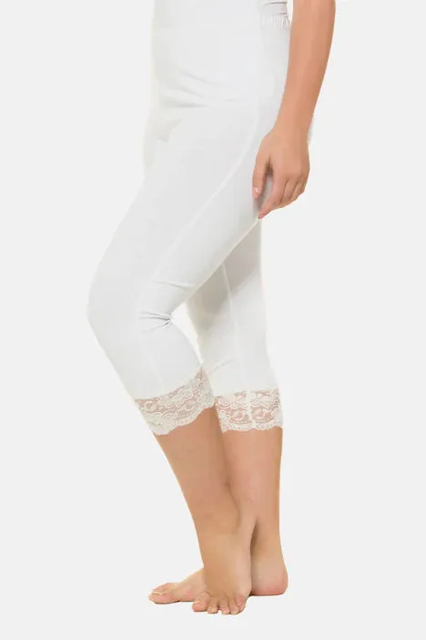 Ulla Popken Lace Trim Leggings in White