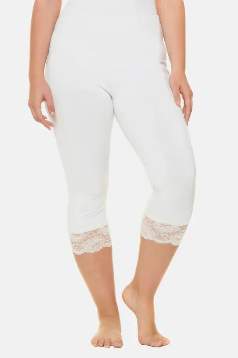 Ulla Popken Lace Trim Leggings in White