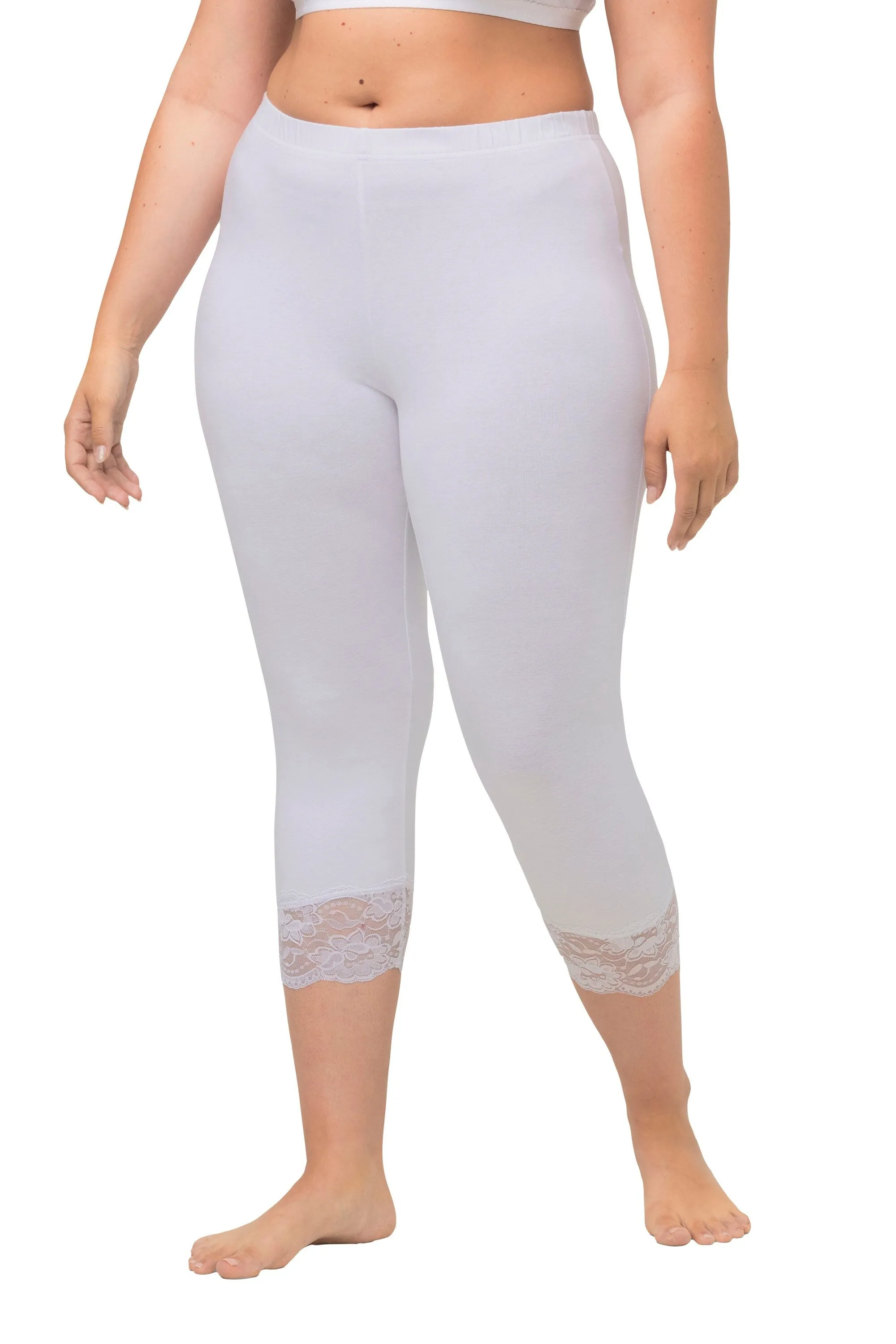 Ulla Popken Lace Trim Leggings in White