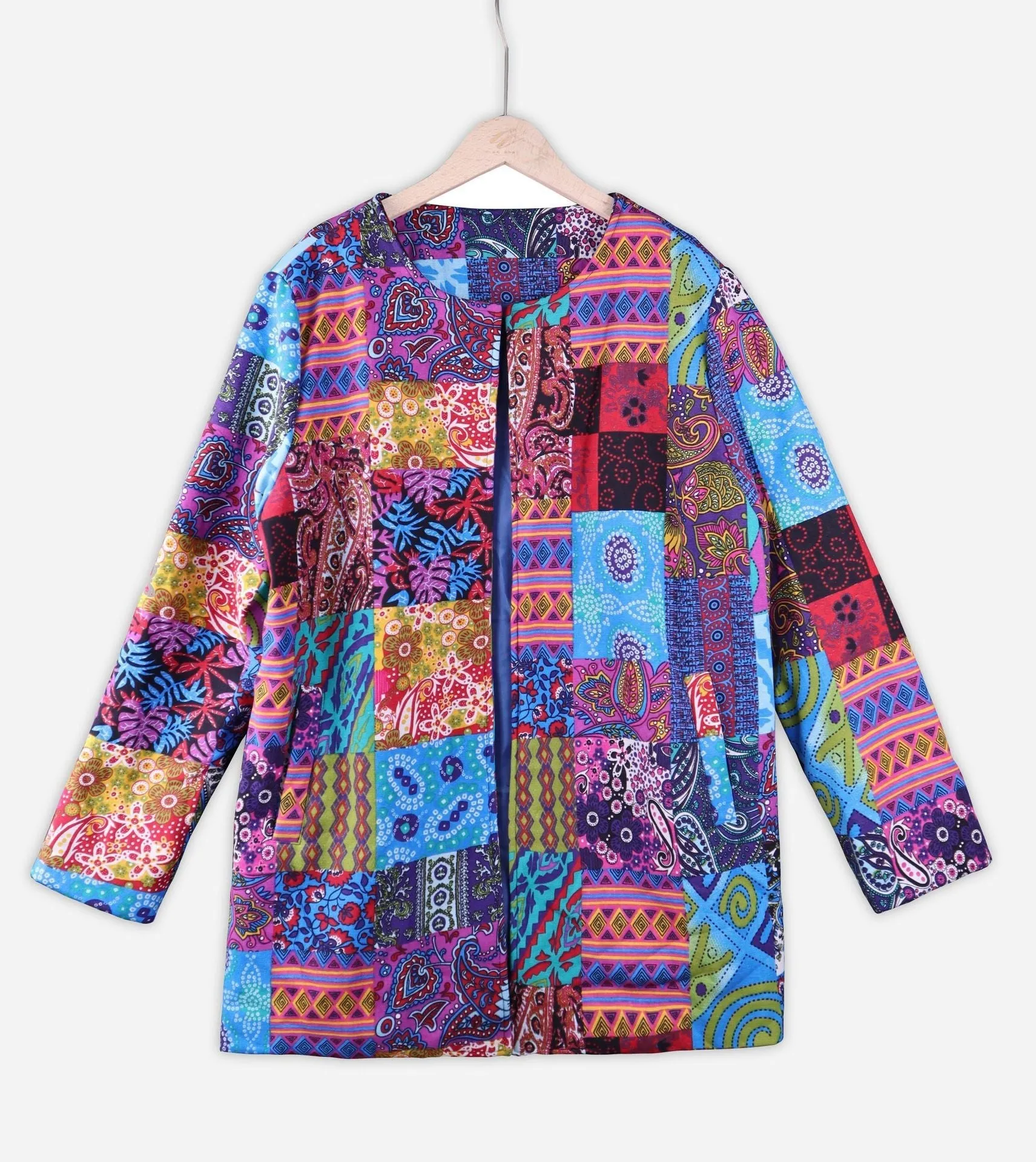 Vintage Cotton Linen Print Plus Size Women Cardigan Coat