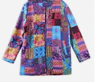 Vintage Cotton Linen Print Plus Size Women Cardigan Coat