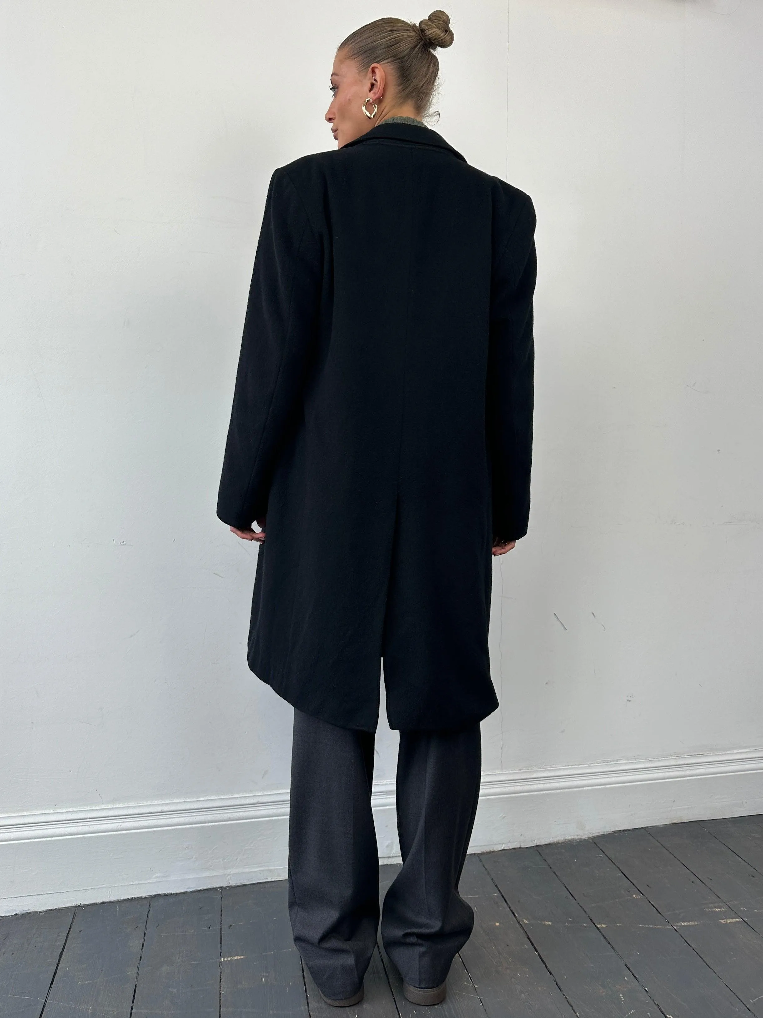 Vintage Pure Cashmere Concealed Placket Single Breasted Coat - L