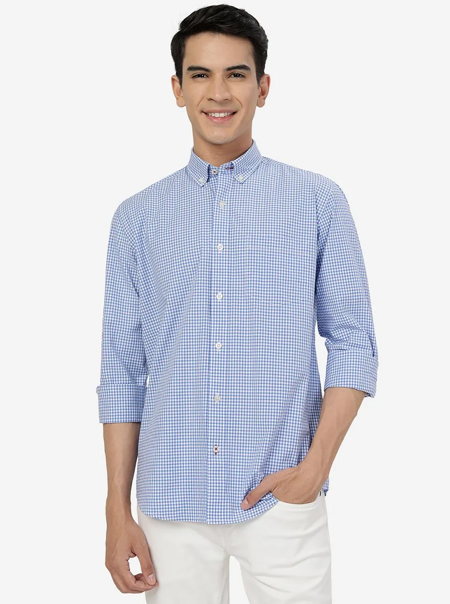 White & Blue Checked Slim Fit Semi Casual Shirt | JadeBlue