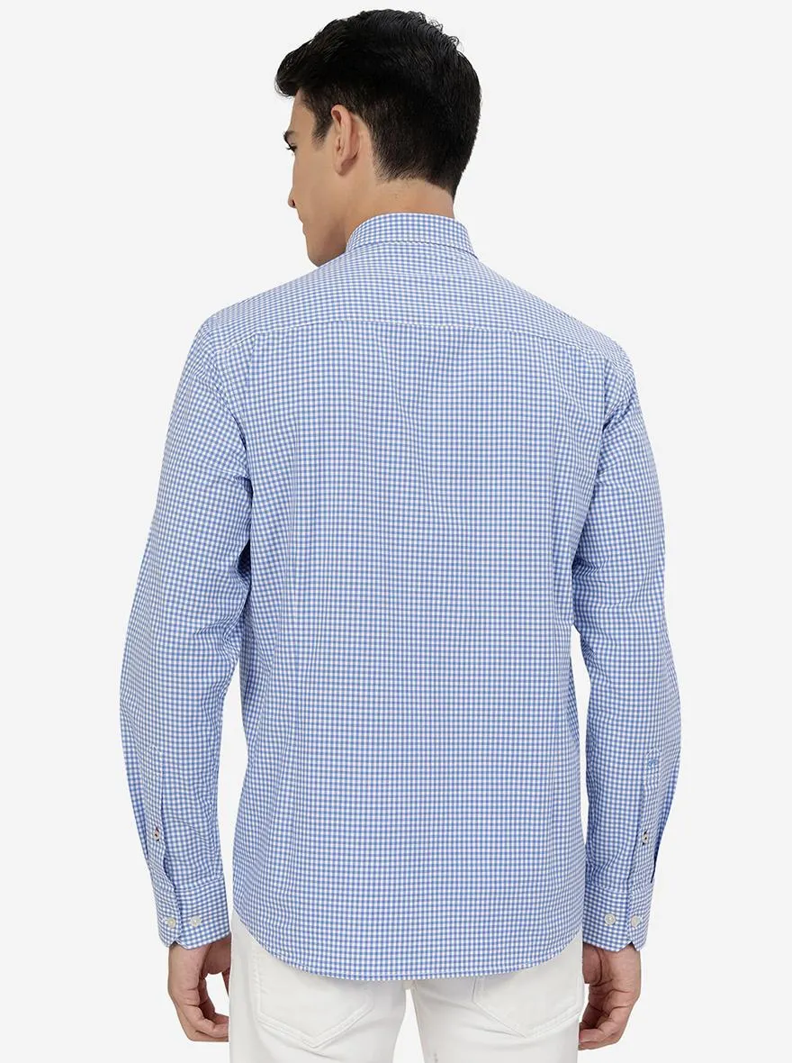 White & Blue Checked Slim Fit Semi Casual Shirt | JadeBlue