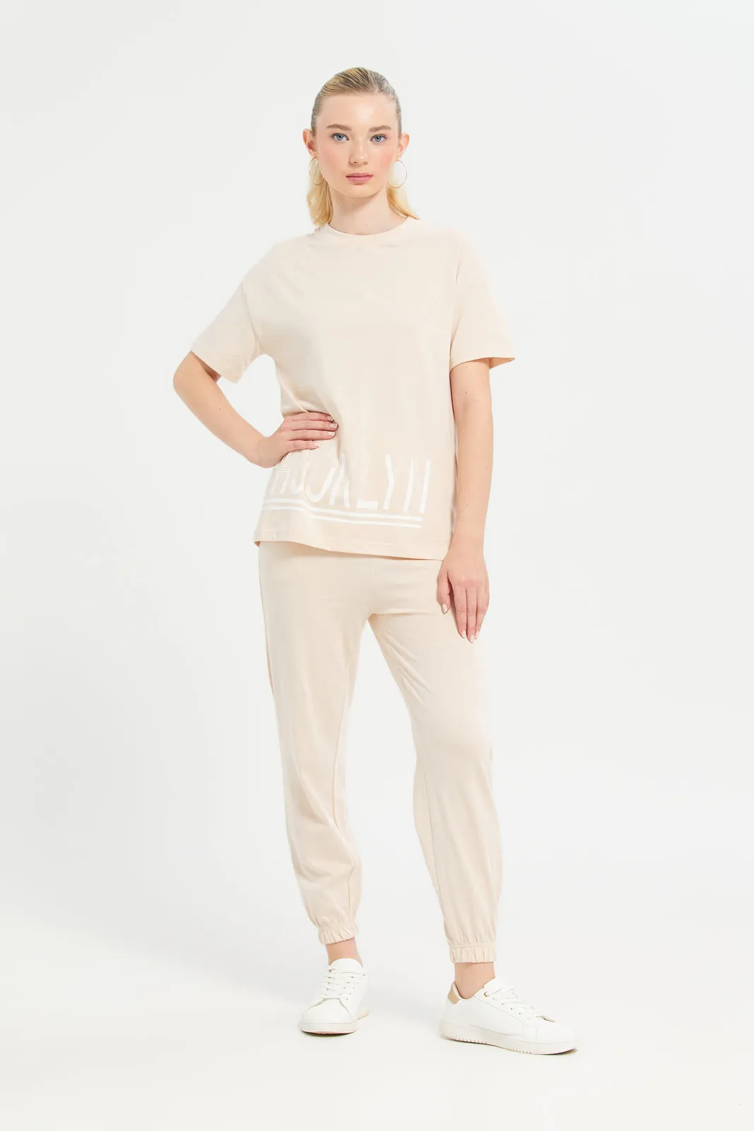 Woman Beige Plain Active Pants