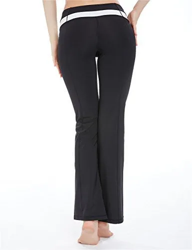 Women's Slimming Shaping Contrast Waist Yoga Bootcut Bootleg Pants Black