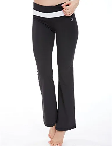 Women's Slimming Shaping Contrast Waist Yoga Bootcut Bootleg Pants Black