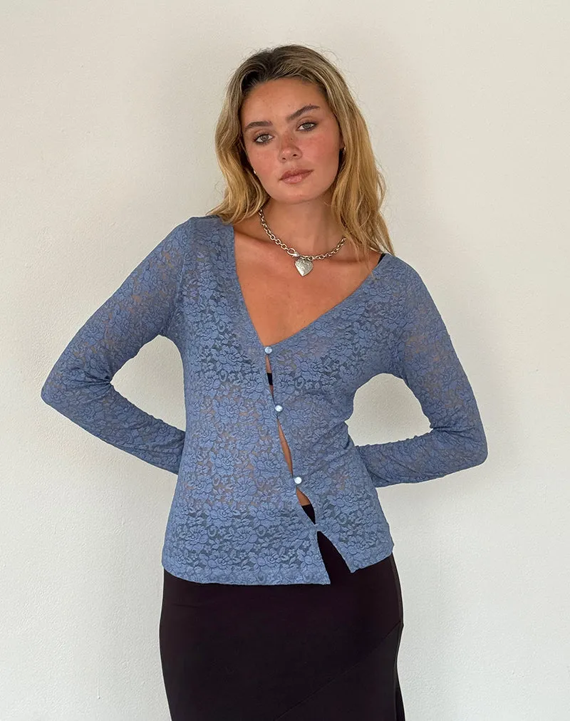 Zatin Asymmetrical Cardigan in Moonlight Blue Lace